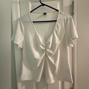 SHEIN White Ruched Tie Front Blouse